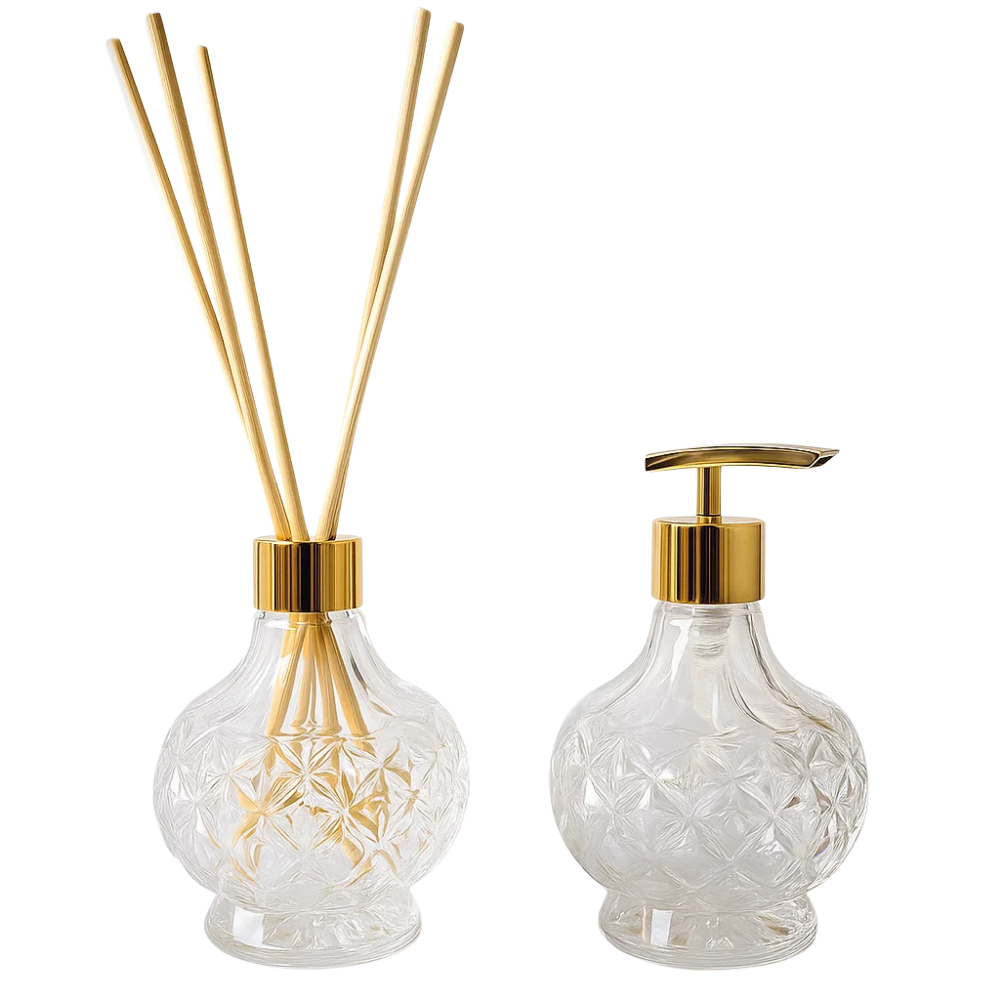 Kit Lavabo Luxo Cristal Vidro Diamantado 210ml Difusor e Sabonete em Oferta na Shopee