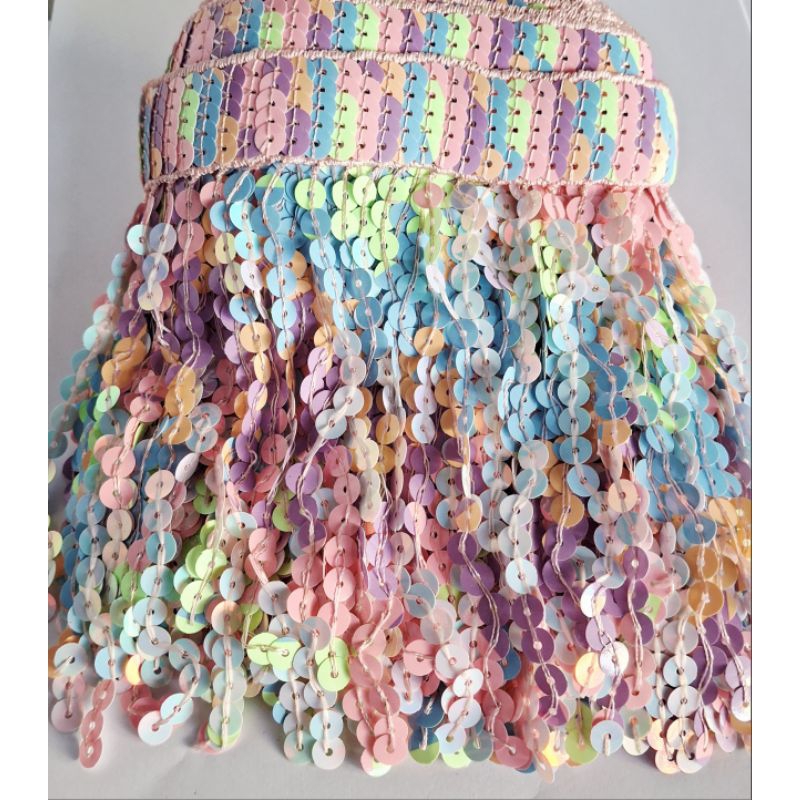 Franja com Paetê Cores Claras Colorido 15 cm de Altura em Oferta na Shopee