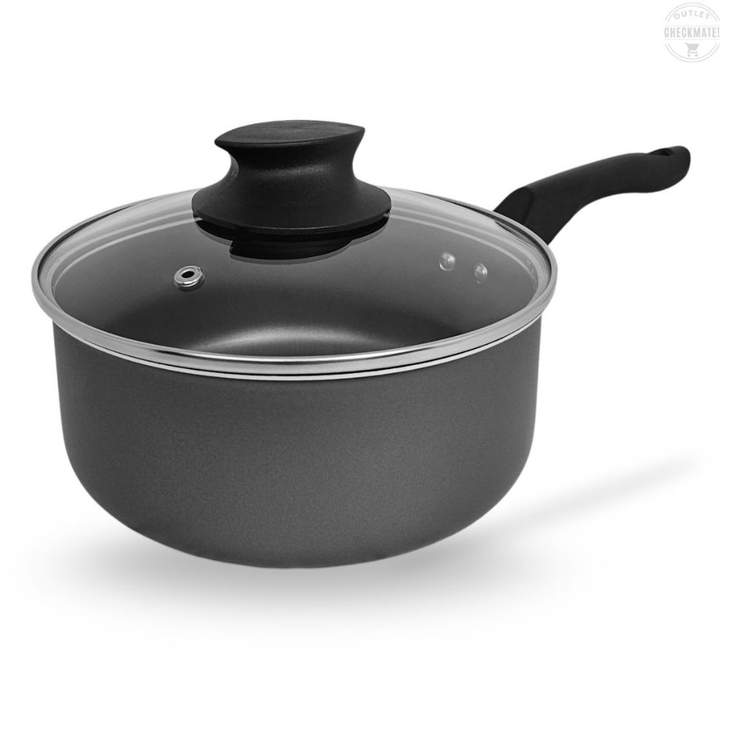 Panela 20 cm Antiaderente 5 Camadas De Teflon com Tampa de Vidro Cor Grafite