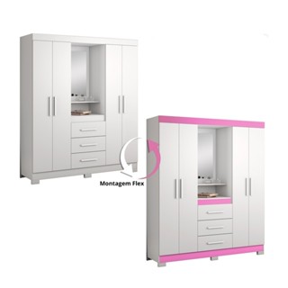 Guarda Roupa Solteiro com Espelho e Pés 4 Portas 3 Gavetas NT5015 Notável Móveis em Oferta na Shopee