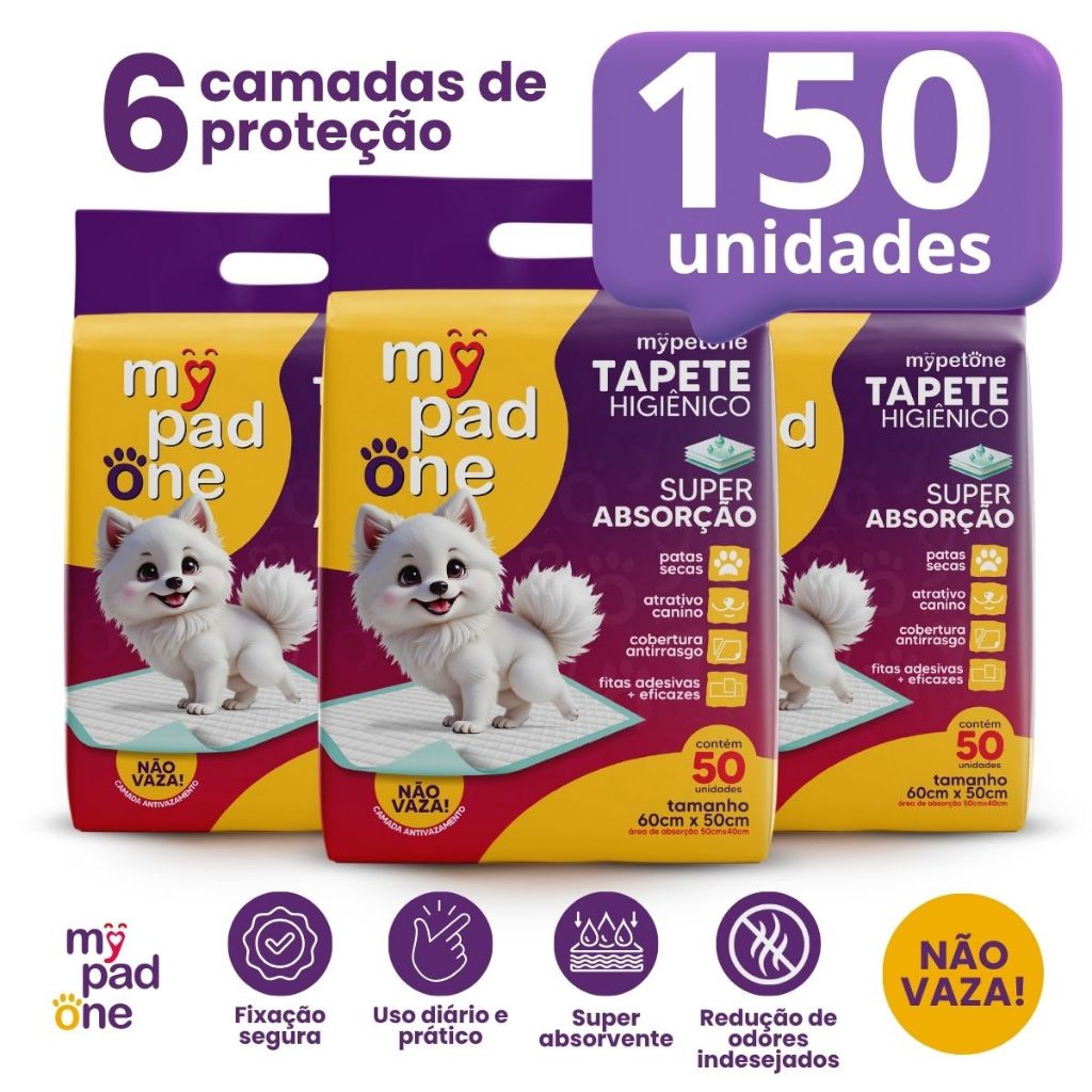 Tapete Higiênico 150 Unidades My Pad One 50x60cm Super Absorvente e Anti Vazamento