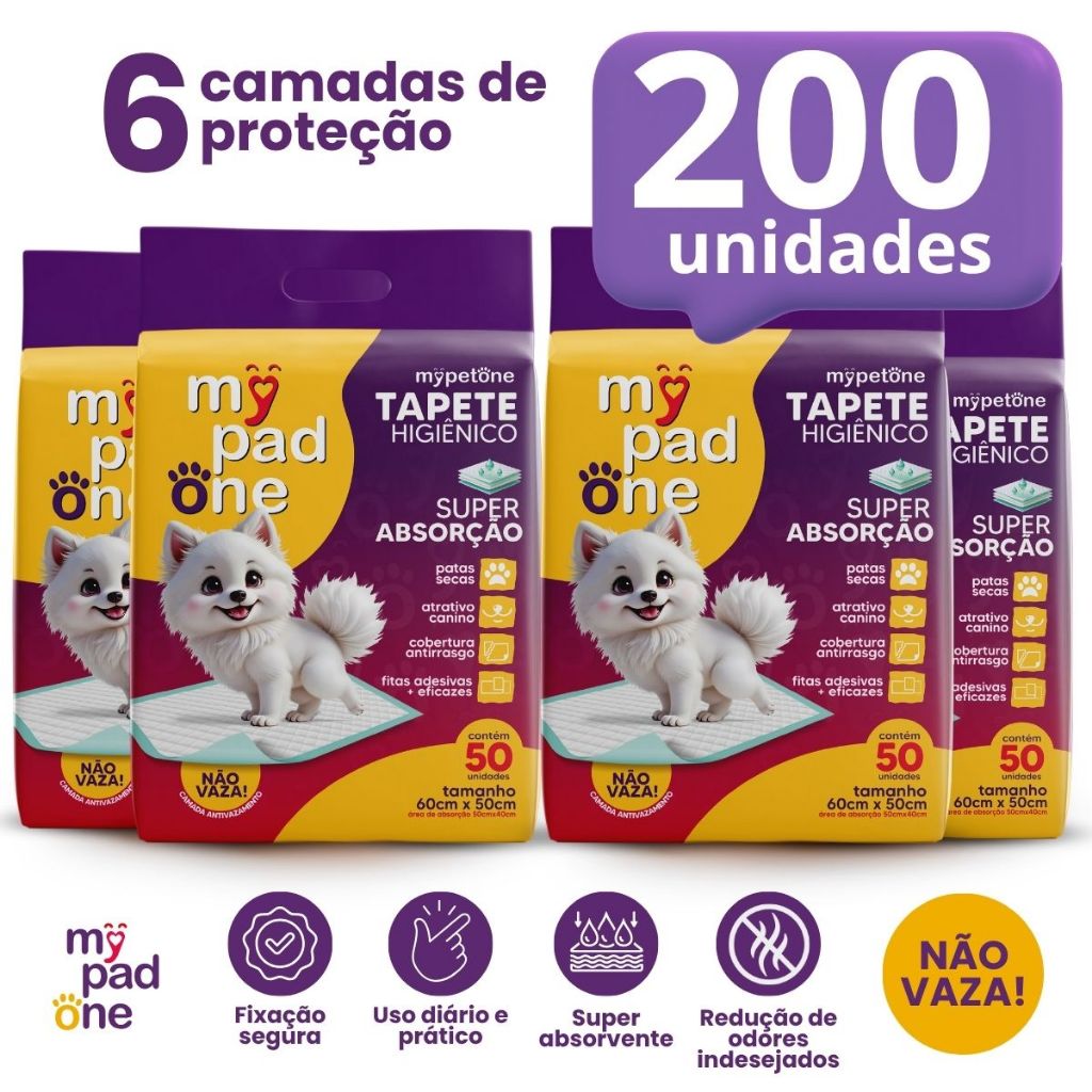 Tapete Higiênico Premium 200 Unidades My Pad One 60cmx50cm Ultra Absorção