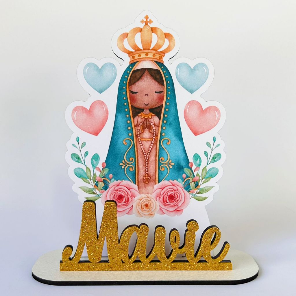 Centros de Mesa Nossa Senhora Aparecida Aquarela em Mdf Nome Personalizado Lembrancinha Festa Aniversário