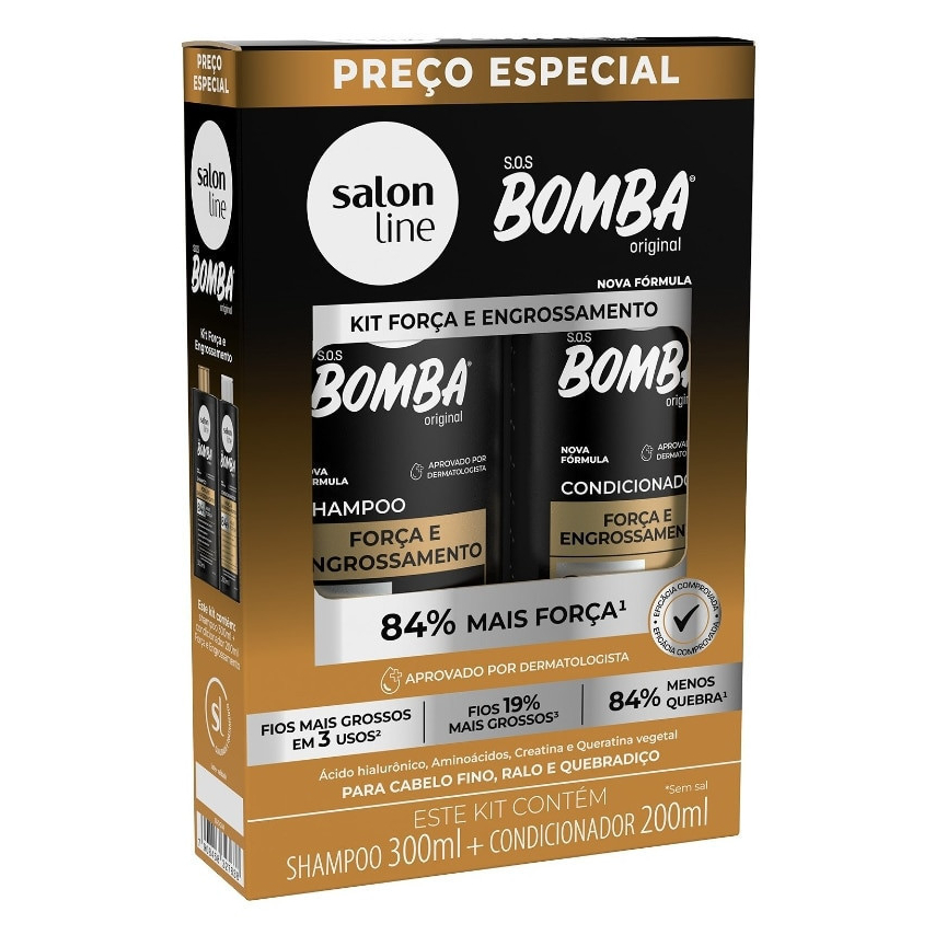 Kit Shampoo 300ml + Condicionador 200ml SOS Bomba Força e Engrossamento
 Salon Line