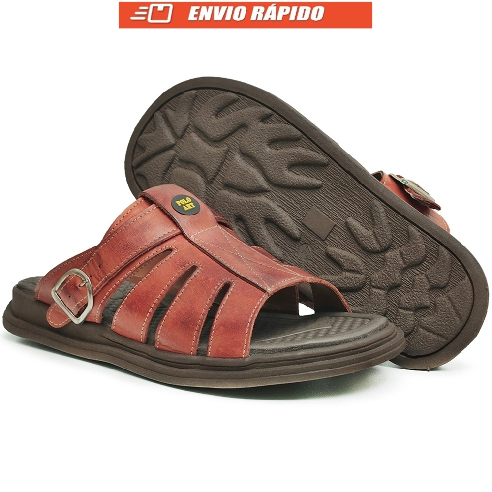 Sandália Masculino Ortopédico Anti Stress em Couro Legítimo Chinelo Confortável e Anatômico