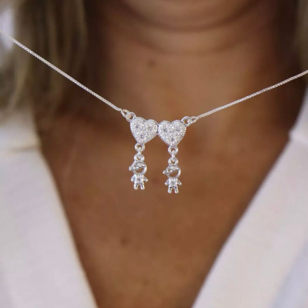 Colar Corrente Menino Menina Filhos com Strass - Folheado Prata 925 e Ouro 18k em Oferta na Shopee