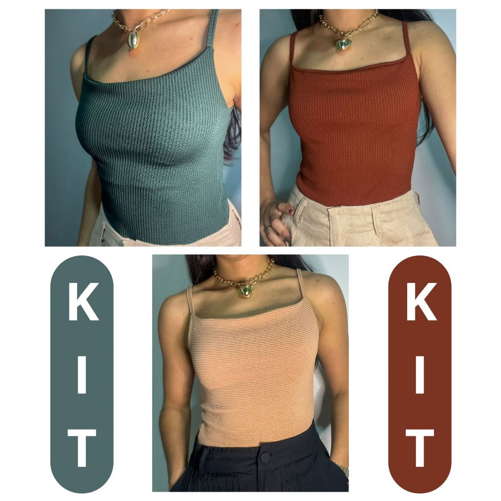 Kit Body Regata Feminino Estiloso e Confortável / Tecido Premium com Alcinha e Forro Anarruga de Algodão Bory Alça Fina