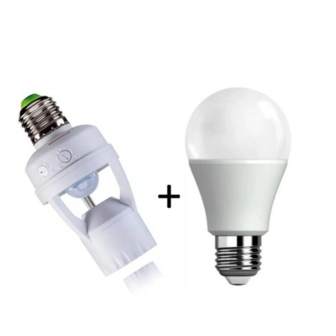 kit Soquete Sensor De Presença + Lâmpada Led 9w Bulbo Soquete E27 Bivolt luz branca