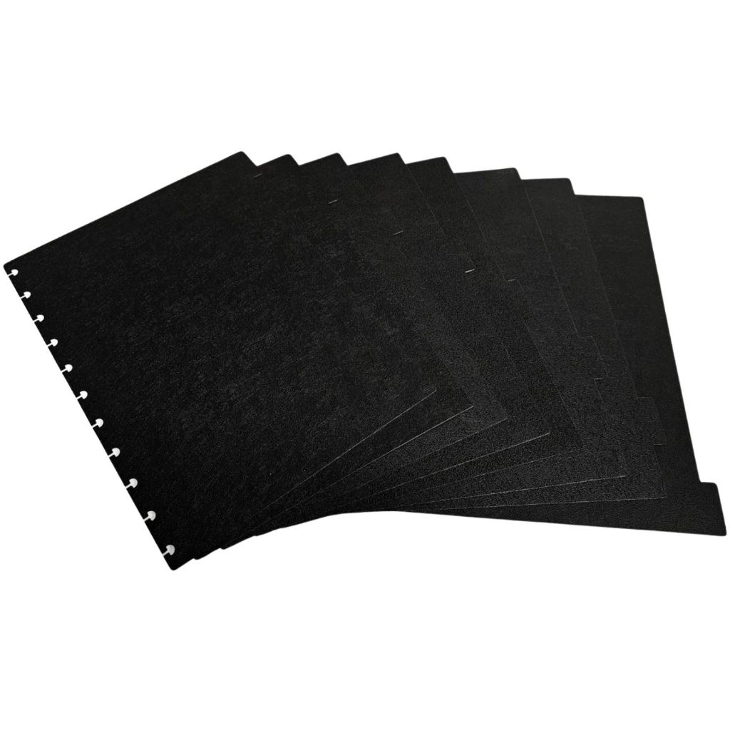 Kit 8 Divisorias Pretas 8 Abas Caderno de Discos Grande 11 Furos 11 Discos