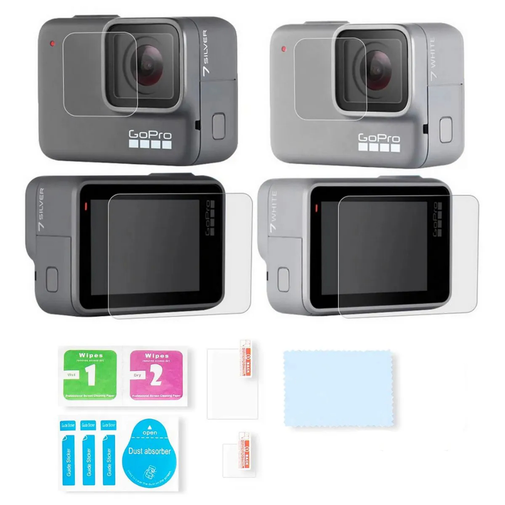 Películas de Vidro para Lente e Tela LCD GoPro Hero 7 White e Silver