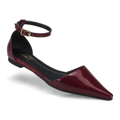 Sapatilha com Fivela Verniz Liso Bico Fino com Traseiro Saltinho Rasteira Confortável Fashion 4132
