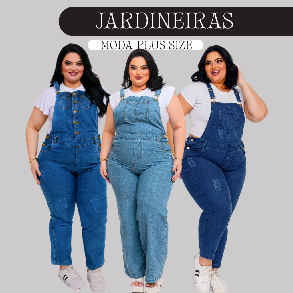 Jardineiras Calça Jeans Plus Size Cintura Alta Pantalona
