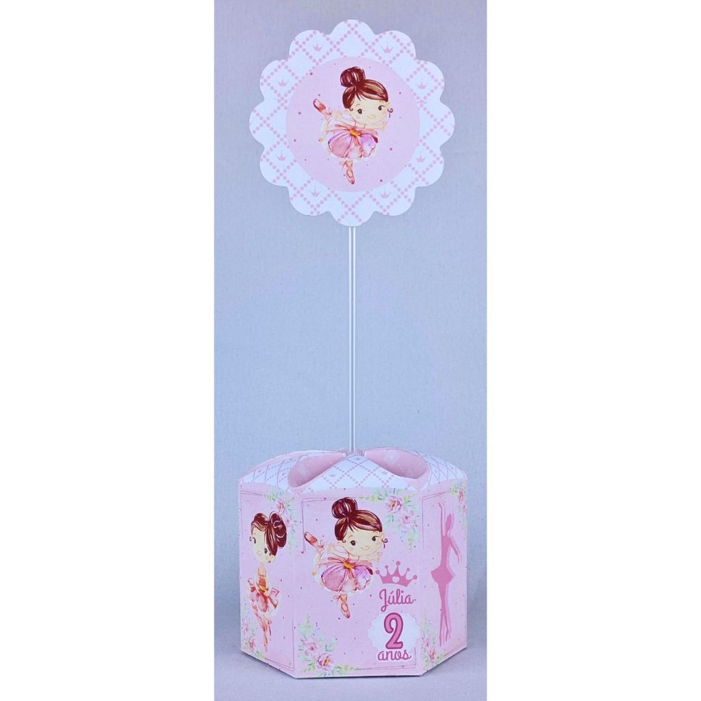 Kit 10 a 65 Centros de Mesa Bailarina Aquarela Personalizada Papel Offset 180G Com Palitos e Apliques