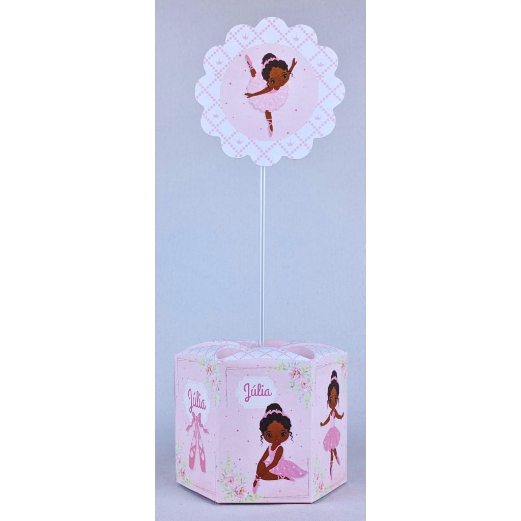 Kit 10 a 65 Centros de Mesa Bailarina Morena Personalizada Papel Offset 180G Com Palitos e Apliques