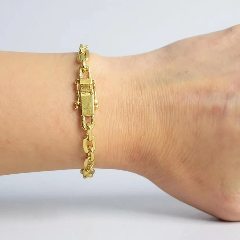 Pulseira Cadeado 6 mm Liga de Moeda Antiga Banhado a Ouro 18k