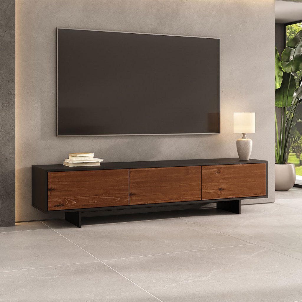 Rack Preto Madeira TV 75 Para Sala Moderno 184 cm 3 Portas  ARTO em Oferta na Shopee