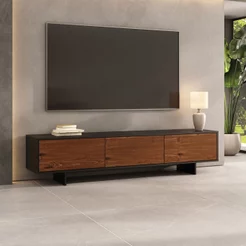 Rack Preto Madeira TV 75 Para Sala Moderno 184 cm 3 Portas ARTO