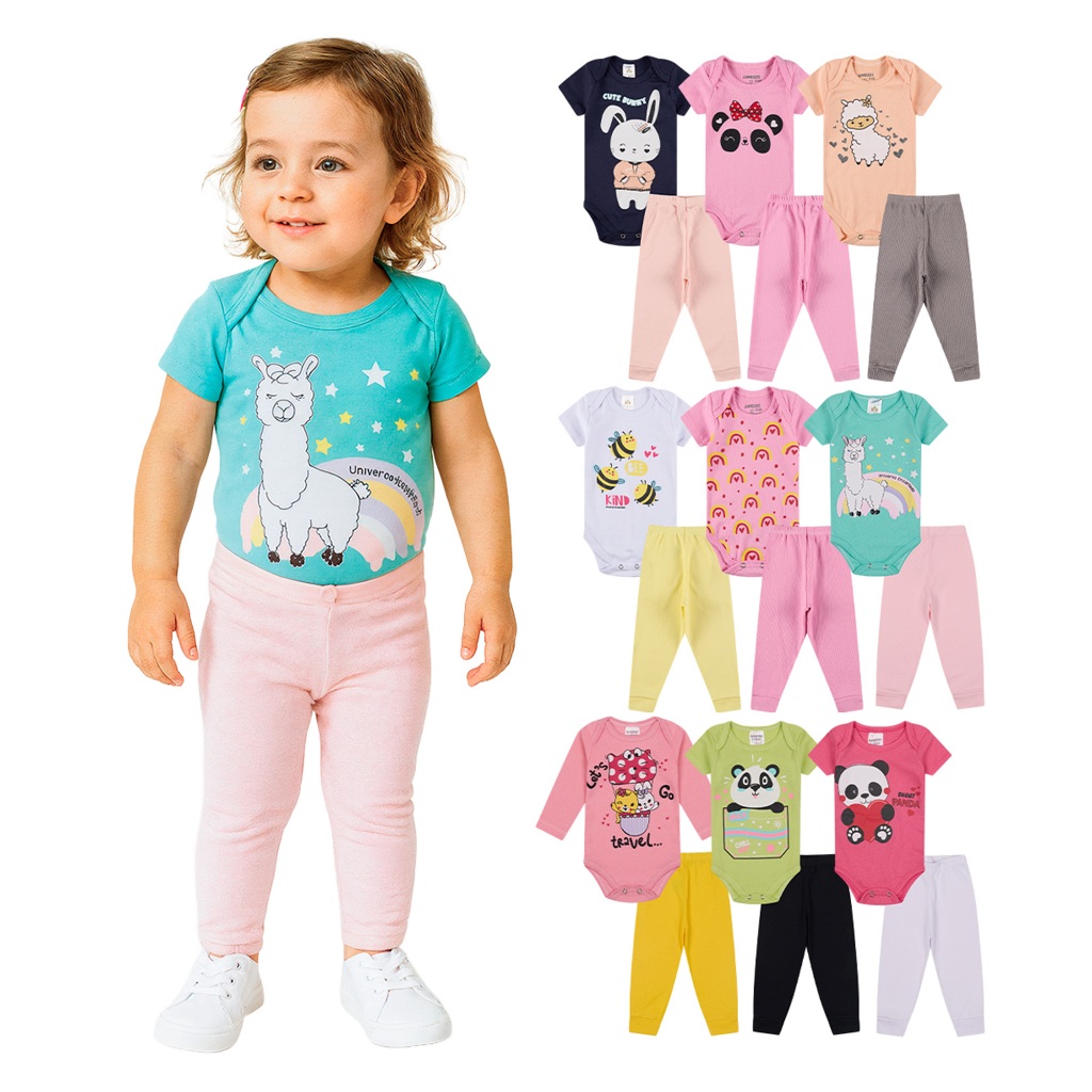 Kit Bebe 2, 4 ou 8 Conjuntos Roupas para Bebê Menina (Body Curto + Calça Mijão) Body Roupa Infantil Bebê em Oferta na Shopee