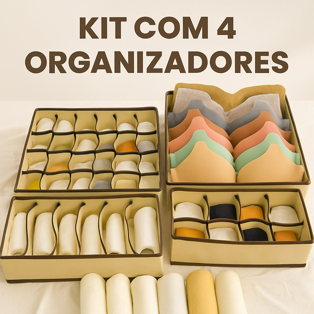 Kit 4 Colmeias Organizadoras de Gaveta Premium Roupas Íntimas, Meias, Acessórios, Bebê–Nude