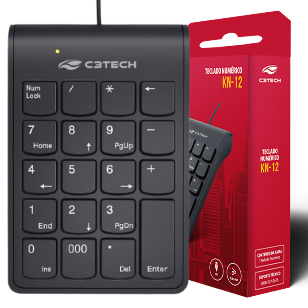 Teclado Numérico Usb Ergonômico com 19 Teclas Led Indicador Ideal para Portarias, Comércios, etc.