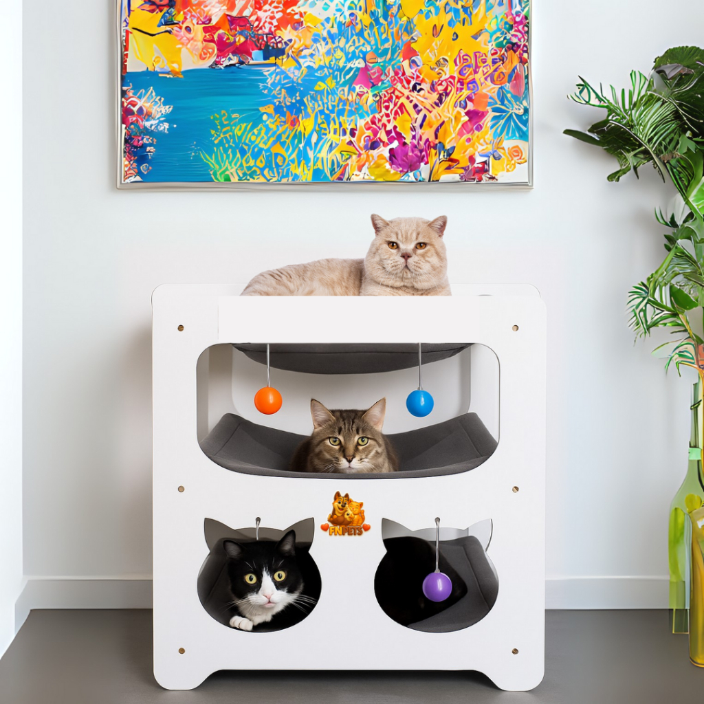 Cama Beliche para Gatos 3 Andares com Brinquedos e Arranhador – Pet Casa Gato Luxo