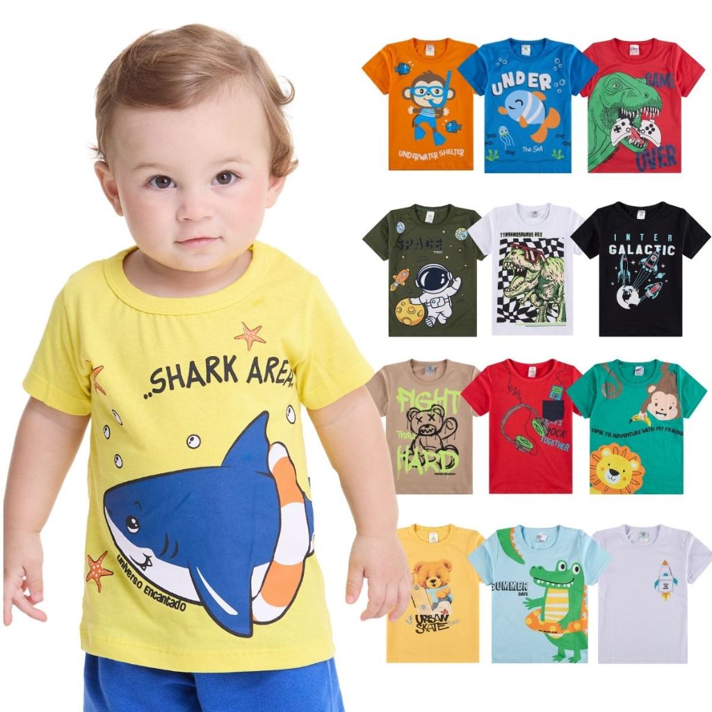 Kit Bebe 5 Camiseta Estampada Bebe Menino Sortidas Tamanho 2 ao 10  Roupa Infantil Infantil Menino Verão Masculino em Oferta na Shopee