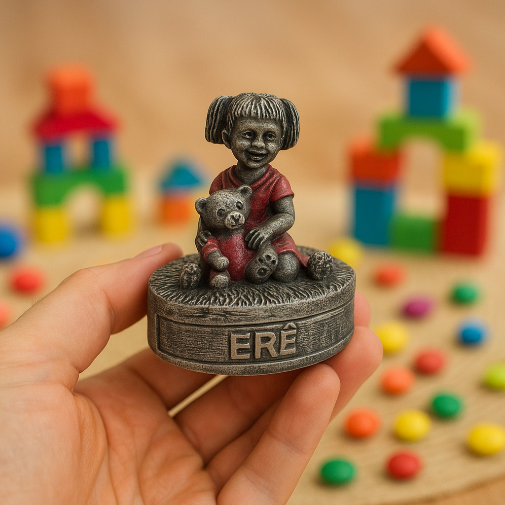 Escultura Erê Ibeji Cosme E Damião Menina Resina 5 cm Prata