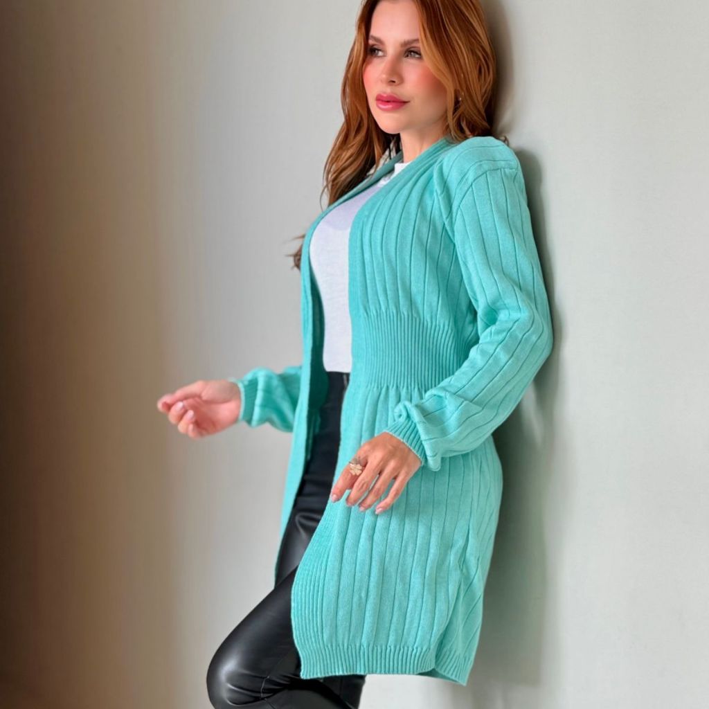 Roupa de Inverno Casaco Aberto Básico Feminino em Tricô