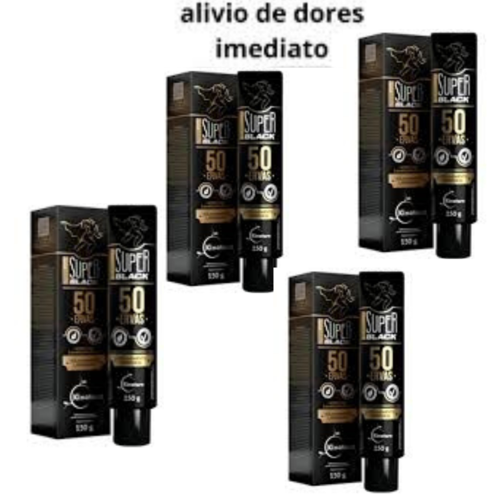 Kit 4 POMADAS MASSAGEADORA 50 ERVAS SUPER BLACK - 150G ALIVIO DE DOR DESCONFORTO MUSCULAR