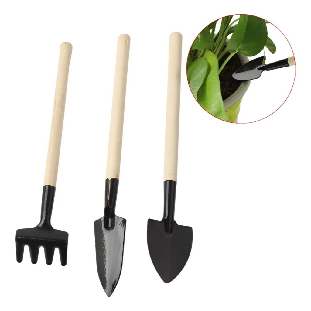 Kit 3 Ferramentas Jardinagem Pequenos Vasos Flores Suculentas Cactos Bonsai Planta Horta Cultivo