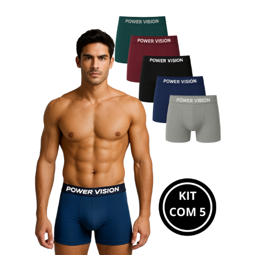 Kit 05 Cueca Boxer Microfibra Elastico Bordado Forro 100% Algodão - Box Cueca Masculina CA-007