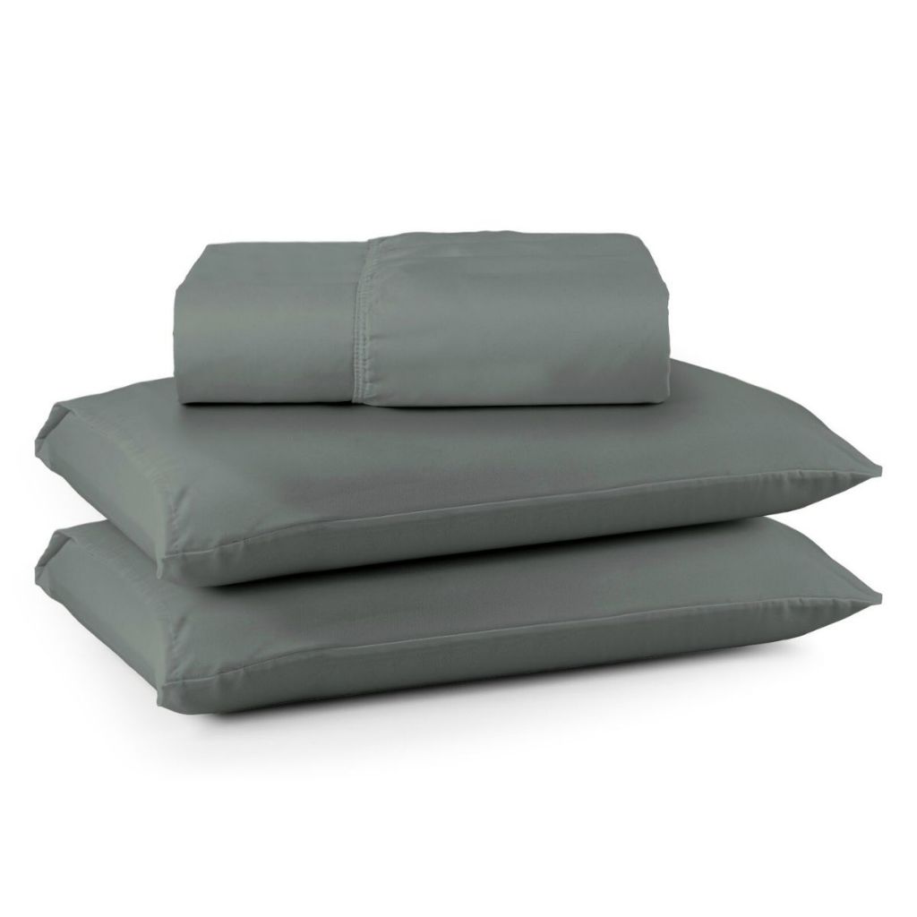 Jogo Lençol Roupa Cama Box Casal Queen 3 Pçs Elastico Fronha 200 Fios Grosso Macio Cinza Toque Suave