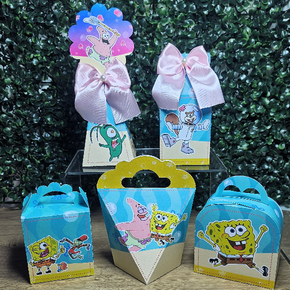 Kit Caixa Personalizada Lembrançinha para Aniversário - Bob Esponja