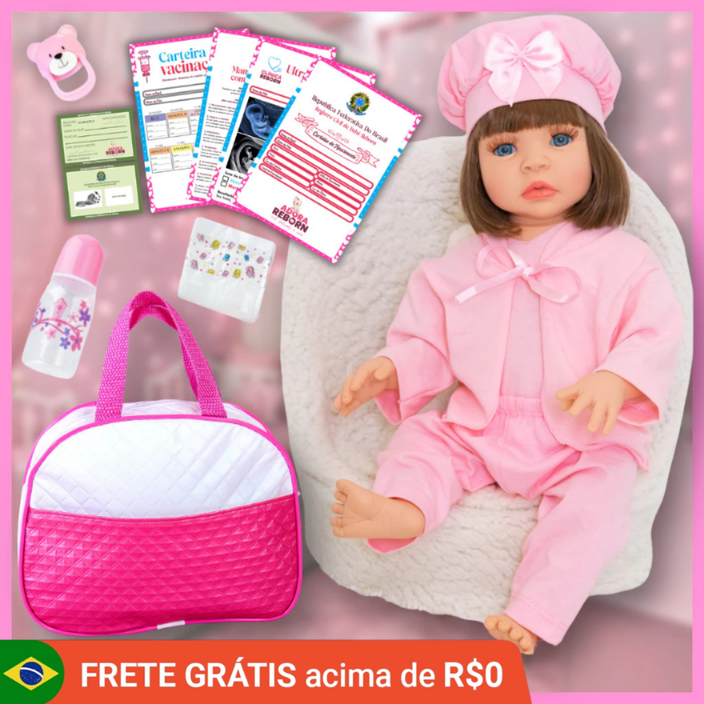 Boneca Bebê Reborn Silicone Realista Pode Dar Banho Com Bolsa Maternidade
