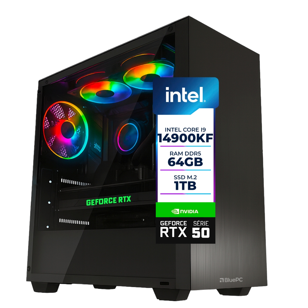 PC Gamer AURA BluePC Intel i9 14900KF, B760, RTX 5070 12GB, 64GB DDR5, SSD 1TB, 