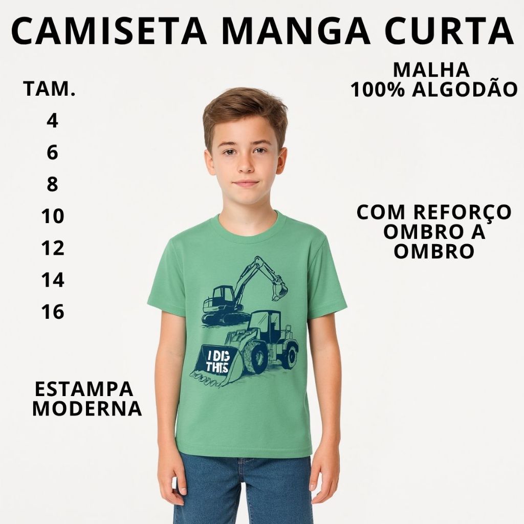 Camiseta Infantil Menino Blusa Juvenil Camisa Estampada Manga Curta de Malha 3206-A