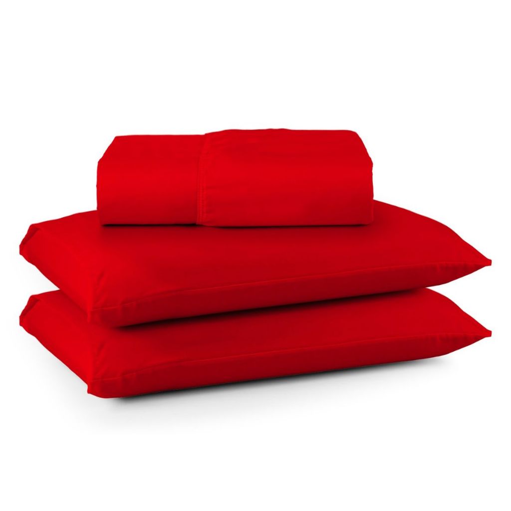 Kit Jogo Lençol Roupa Cama Casal Super King 3 Pçs Elastico Fronha Toque Seda Macio Suave Vermelho