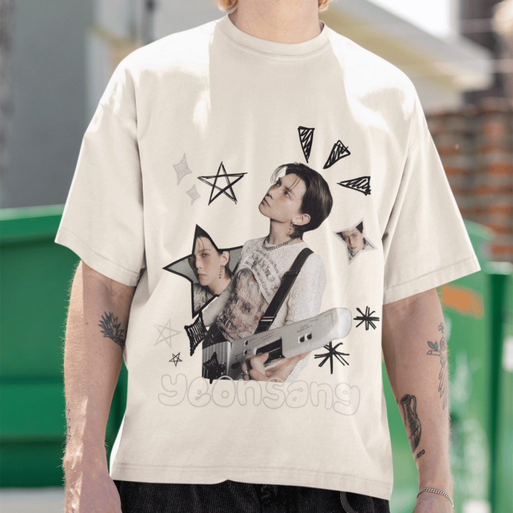Camiseta Oversized Yeonsang Ateez Idol Kpop 100% Algodão Blusa Moda Vintage