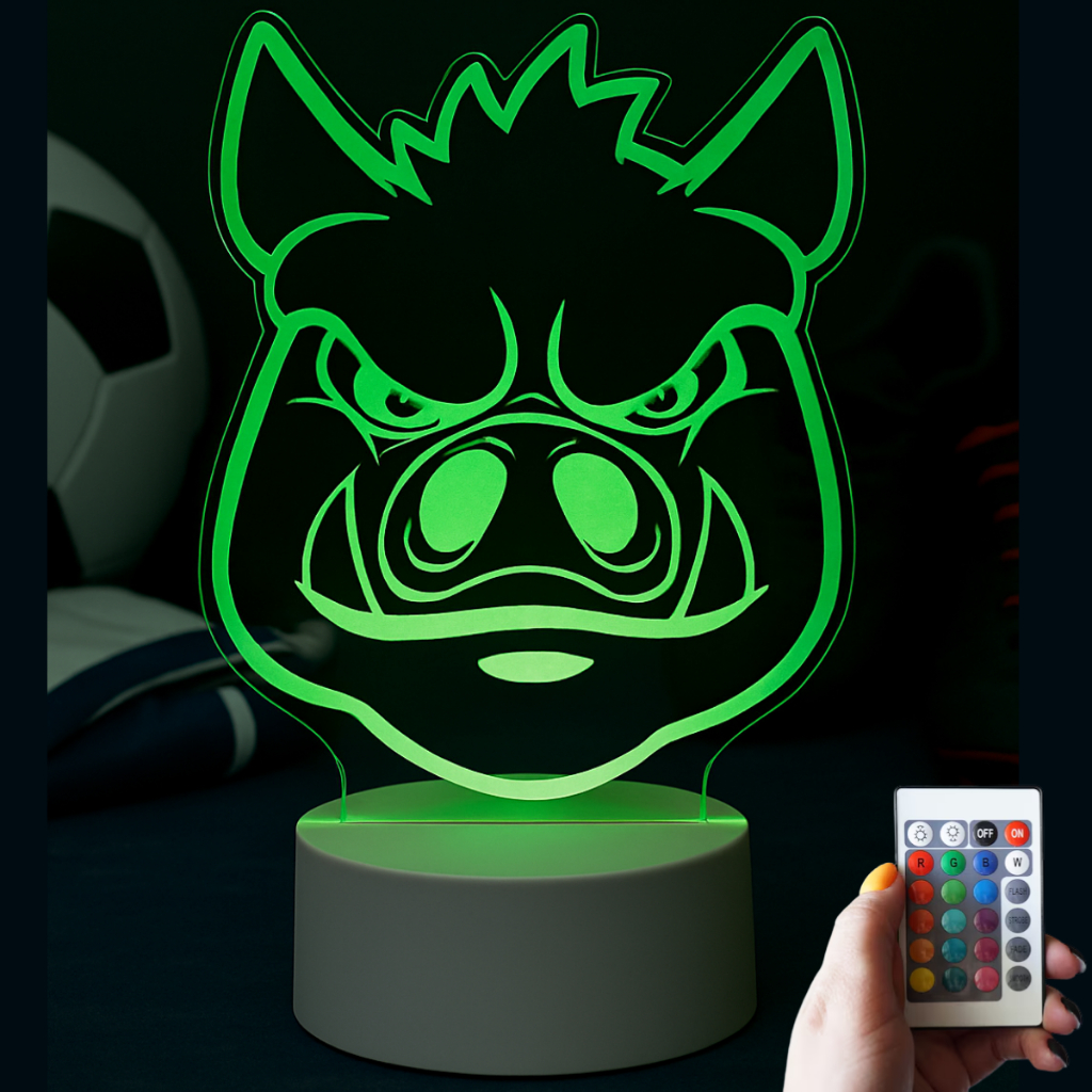 Luminária Porco Gobbato Decoração Abajur Mascote Palmeiras Decoração Futebol Time LED 3D