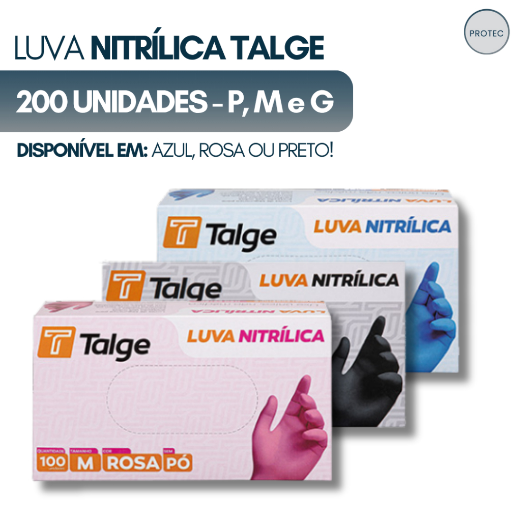 Kit 200 Luva Nitrílica Sem Pó 2Cx - Azul, Rosa e Preta | Tamanhos P, M,G e GG em Oferta na Shopee