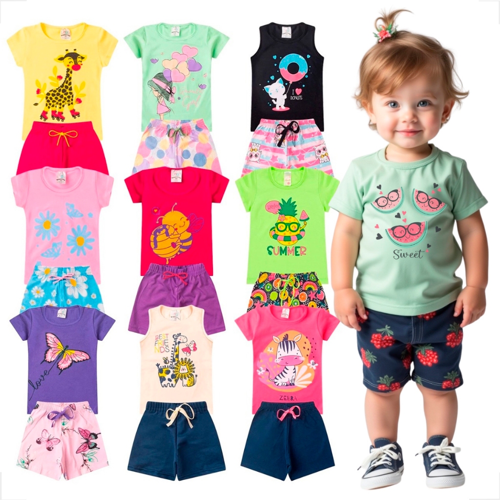 Roupa Verão Infantil Menina Infantil Juvenil Bebê Kit com 10 Peças Tamanhos 1 ao14 | Frete Grátis