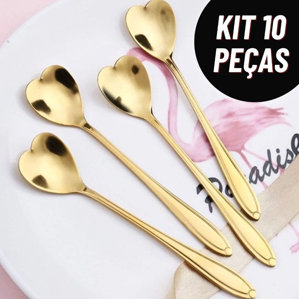 Kit Colher Coração Fofa Cozinha Mesa Posta Douradas Café Sobremesa Chá Aço Inoxidável ovo de colher em Oferta na Shopee