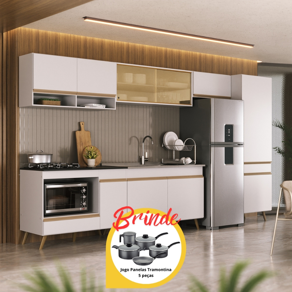 Cozinha Completa c/Balcão para Cooktop Veneza MP2276 Multimóveis + Brinde Jogo de Panelas Tramontina em Oferta na Shopee