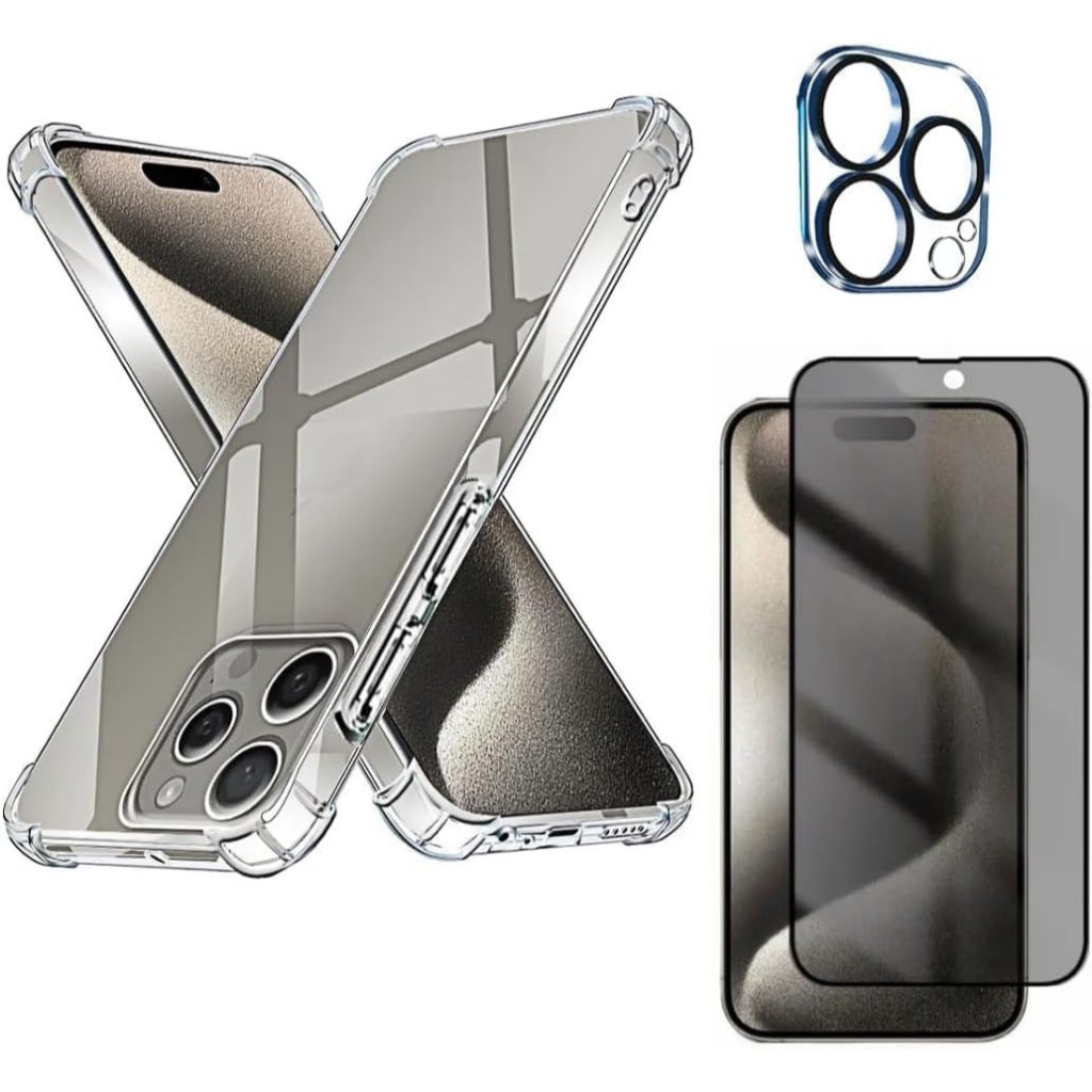 Kit Capa Capinha e Película 9d 3d Vidro Cerâmica Privacidade e Traseira Para iPhone 16 16e 16 Pro 16 Pro Max