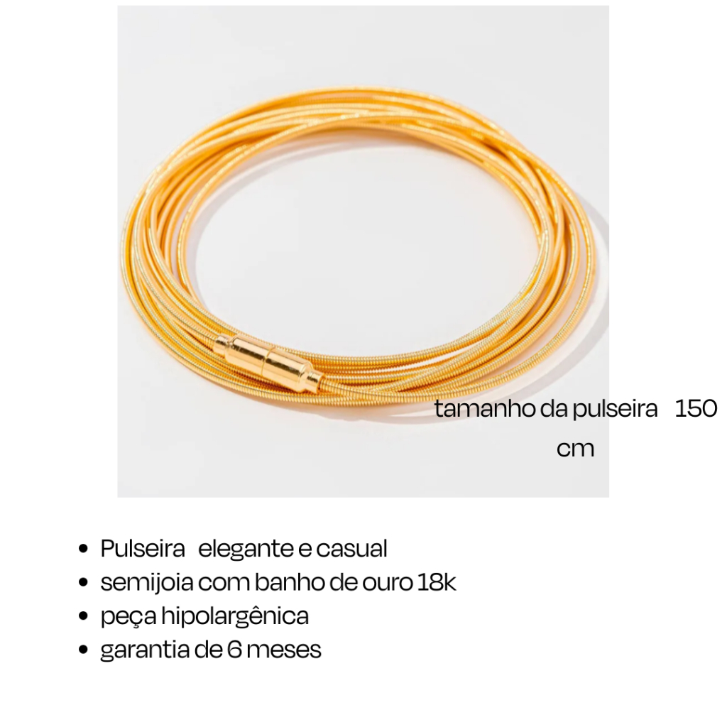 Colar ou Pulseira Estilo Corda de Violão Ouro 18K com Fecho Imã Moderno Ulip Acessórios