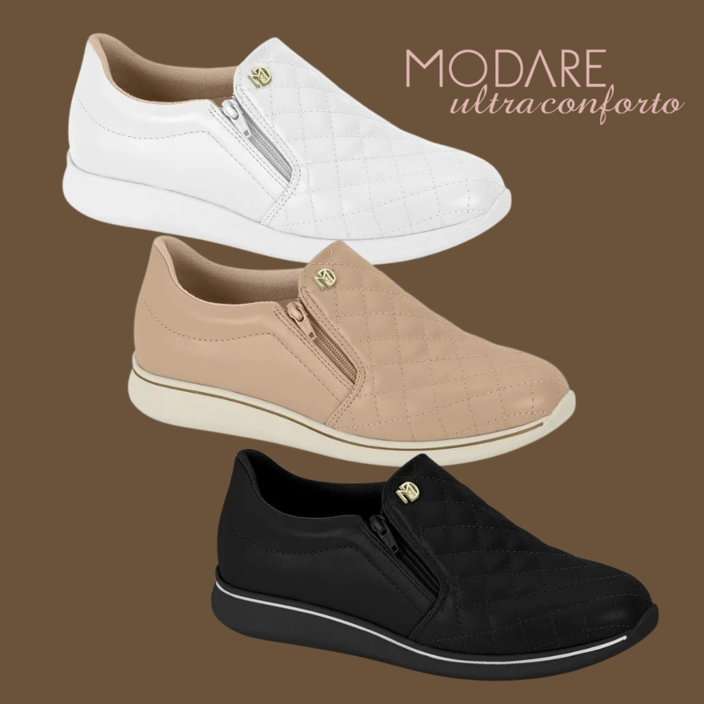 Tenis Modare Ultraconforto Zíper Calce Fácil Antiderrapante | Lançamento! | Original Modare!