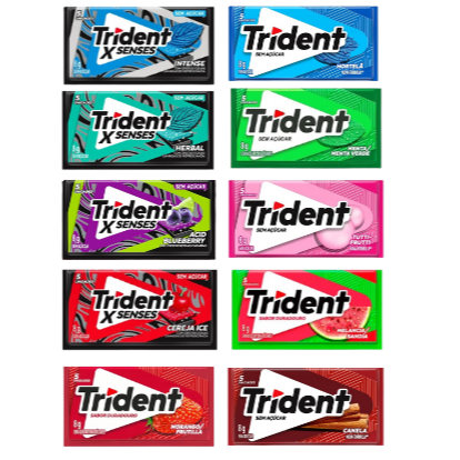 Kit 10 und Chiclete Trident 8g Sabores - Menta/Melancia/Morango/Blueberry/Canela/Hortelã/Herbal/Cereja/Tutti Frutti