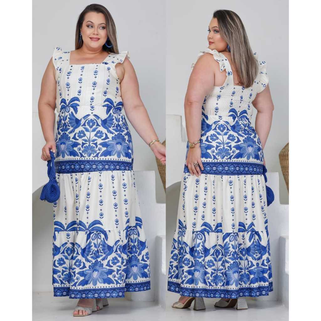 Vestido Longo Feminino Plus Size Três marias Luxo Com Babado na Manga Tendencia 2026 01-26