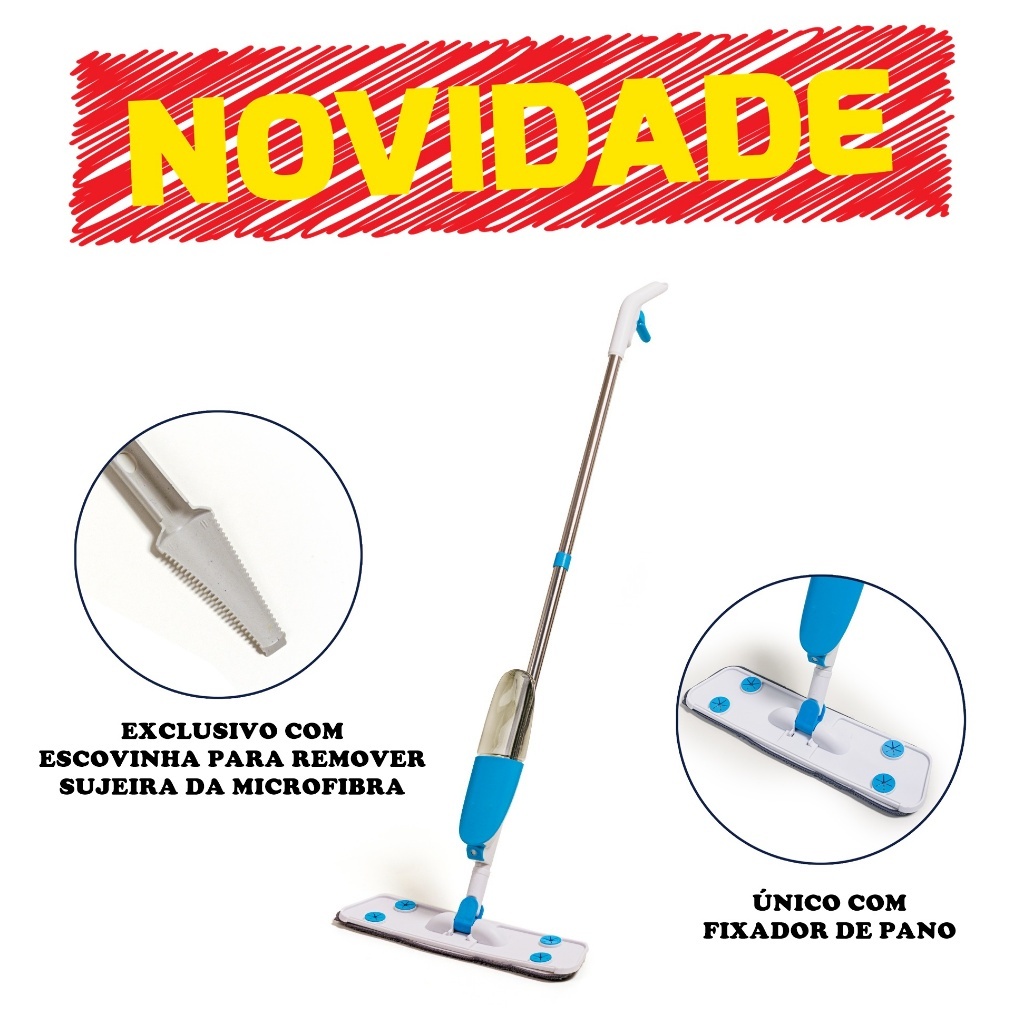 Mop Spray Rodo Com Refil e Cabo Inox + Escovão de Limpeza