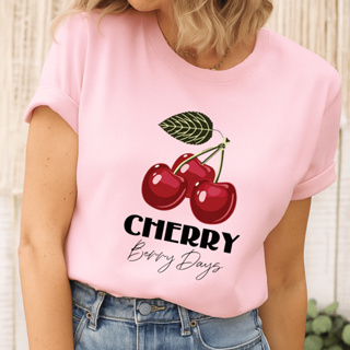 Camiseta Cereja Feminina Lançamento Estampada 100% algodão Blusa Algodão em Oferta na Shopee